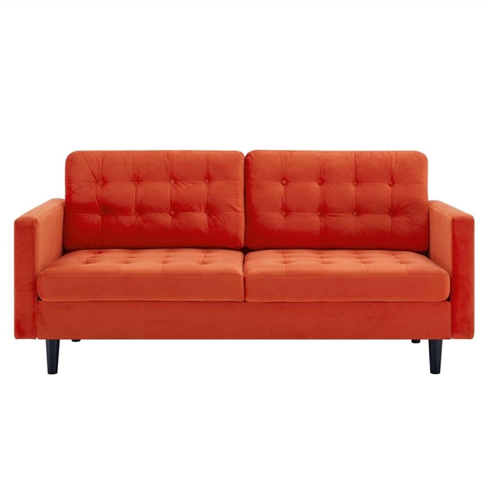 Orange Velvet Tufted Sofa with Black Wood Legs K1043