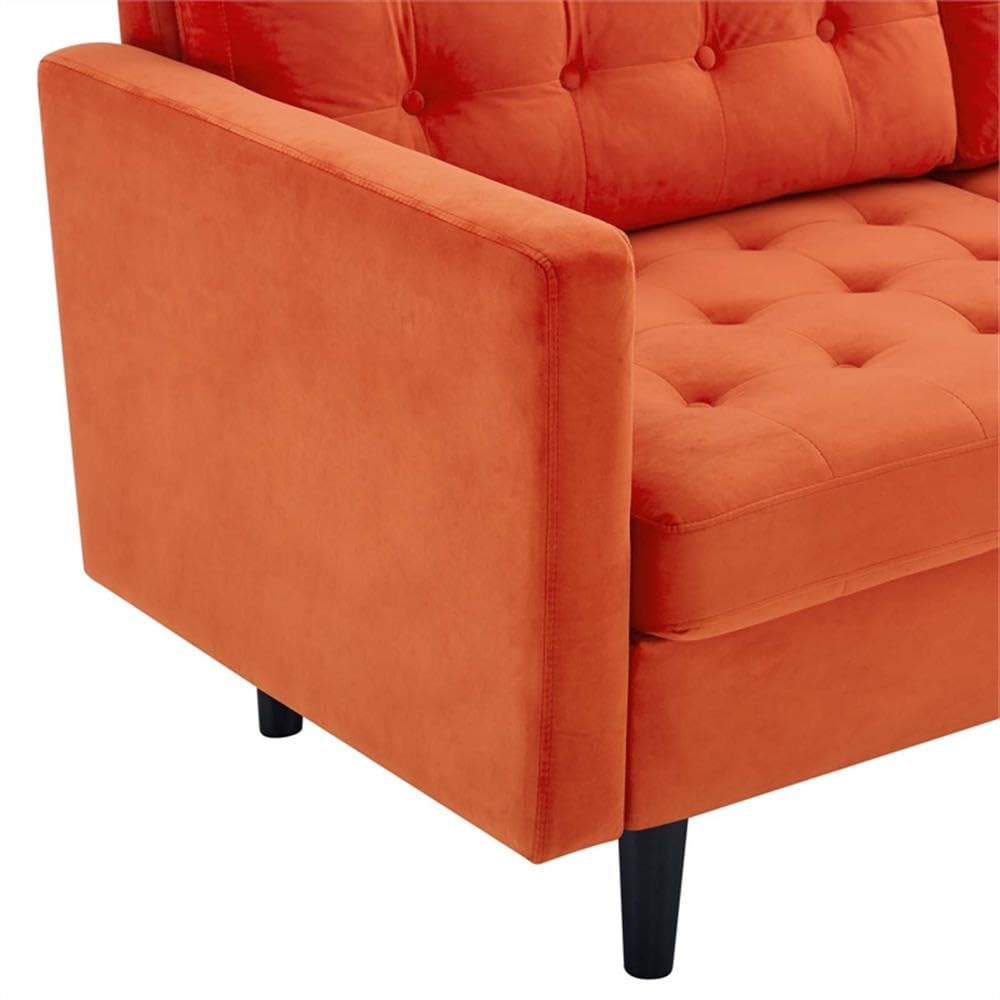 Orange Velvet Tufted Sofa with Black Wood Legs K1043
