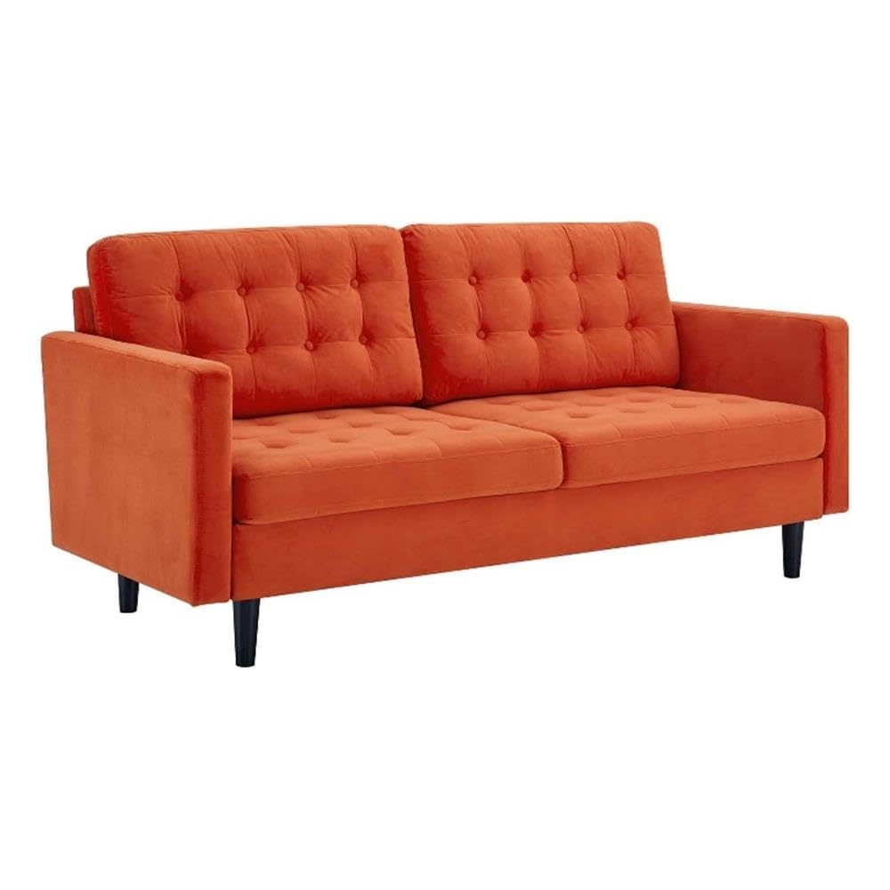 Orange Velvet Tufted Sofa with Black Wood Legs K1043