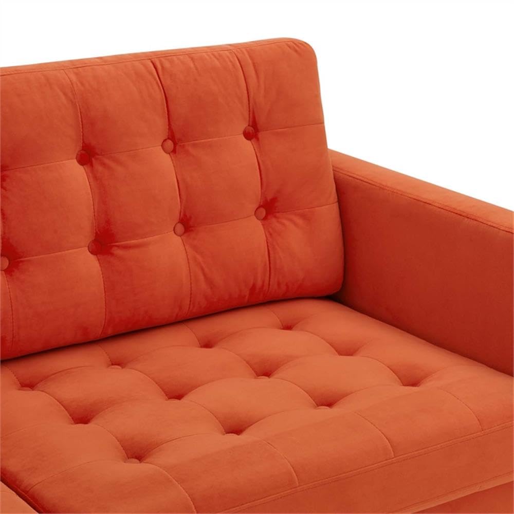 Orange Velvet Tufted Sofa with Black Wood Legs K1043