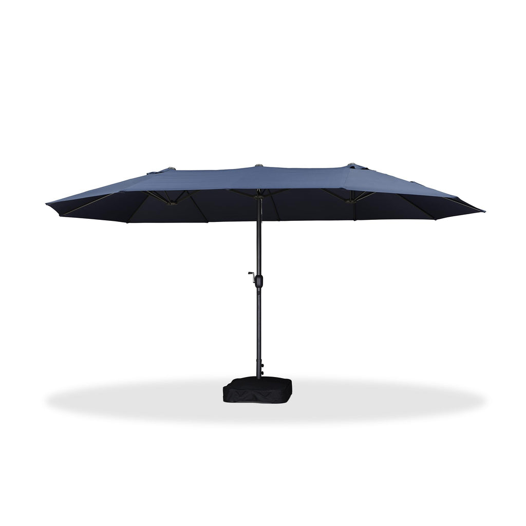 15ft Double-Sided Navy Blue Patio Umbrella with Base E91333