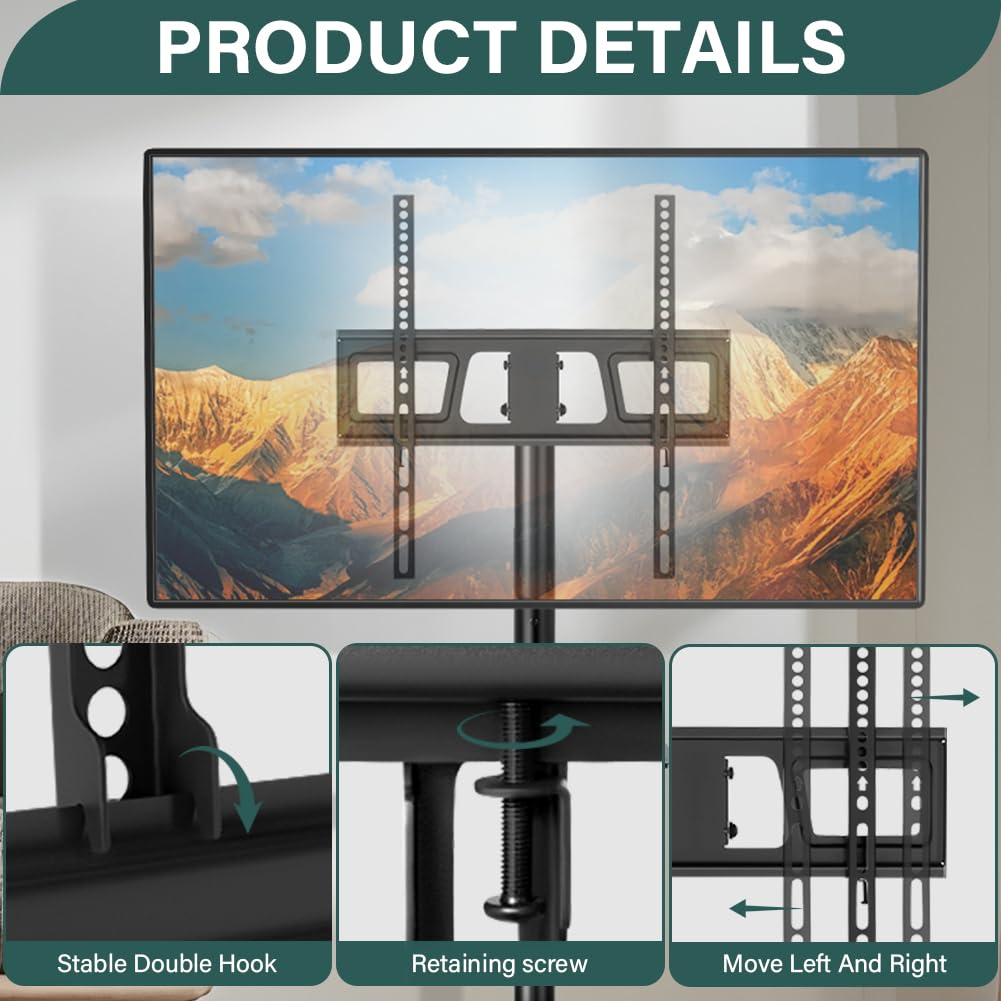 Rolling TV Stand with Wheels for 32-55Inch Screens up to 55lbs Black Q776164
