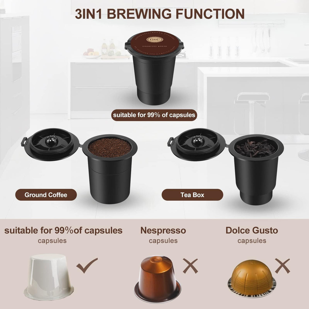 3-in-1 Single Serve Coffee Machine, 50 oz, Black X70369