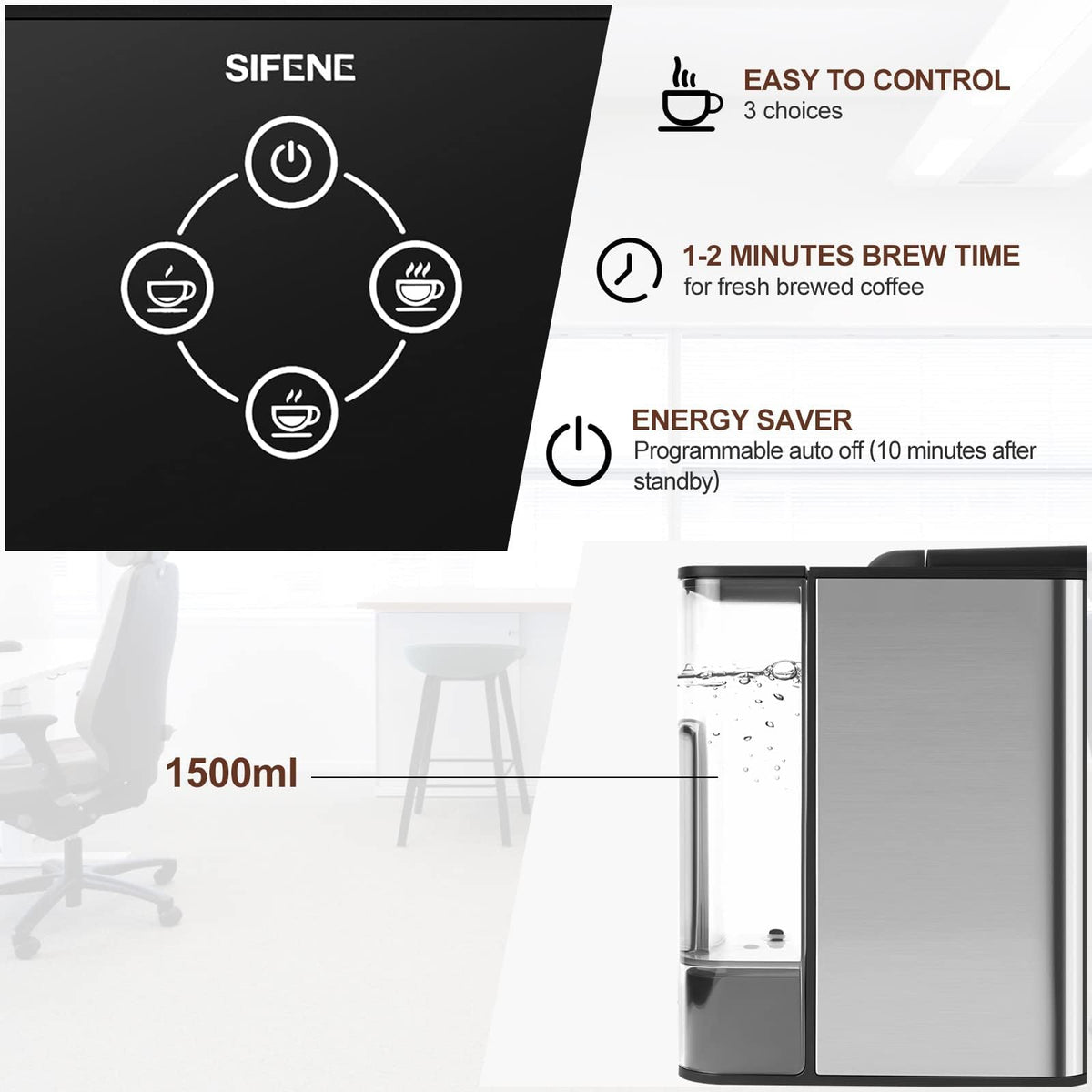 3-in-1 Single Serve Coffee Machine, 50 oz, Black X70369