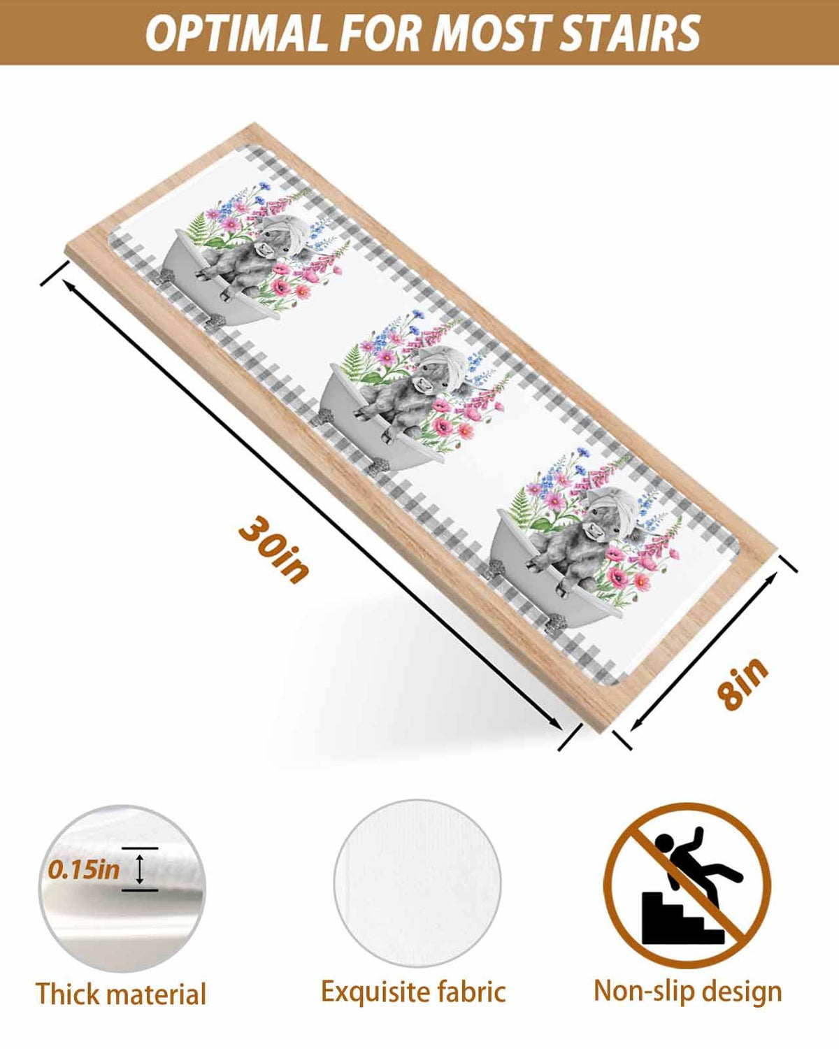 Pink Floral Non Slip Stair Treads 4 Pcs X78800