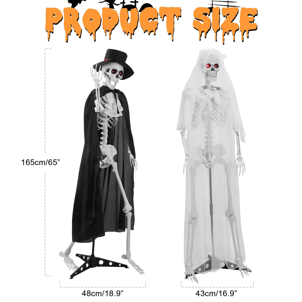 2 Pack Life Size Skeleton Bride and Groom with LED Glowing Eyes and Movable Joints K843085