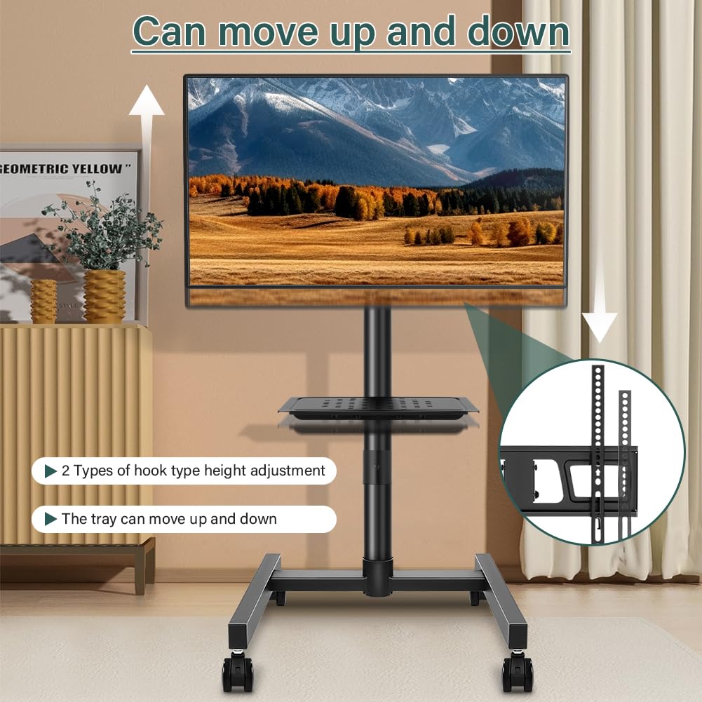 Rolling TV Stand with Wheels for 32-55Inch Screens up to 55lbs Black Q776164