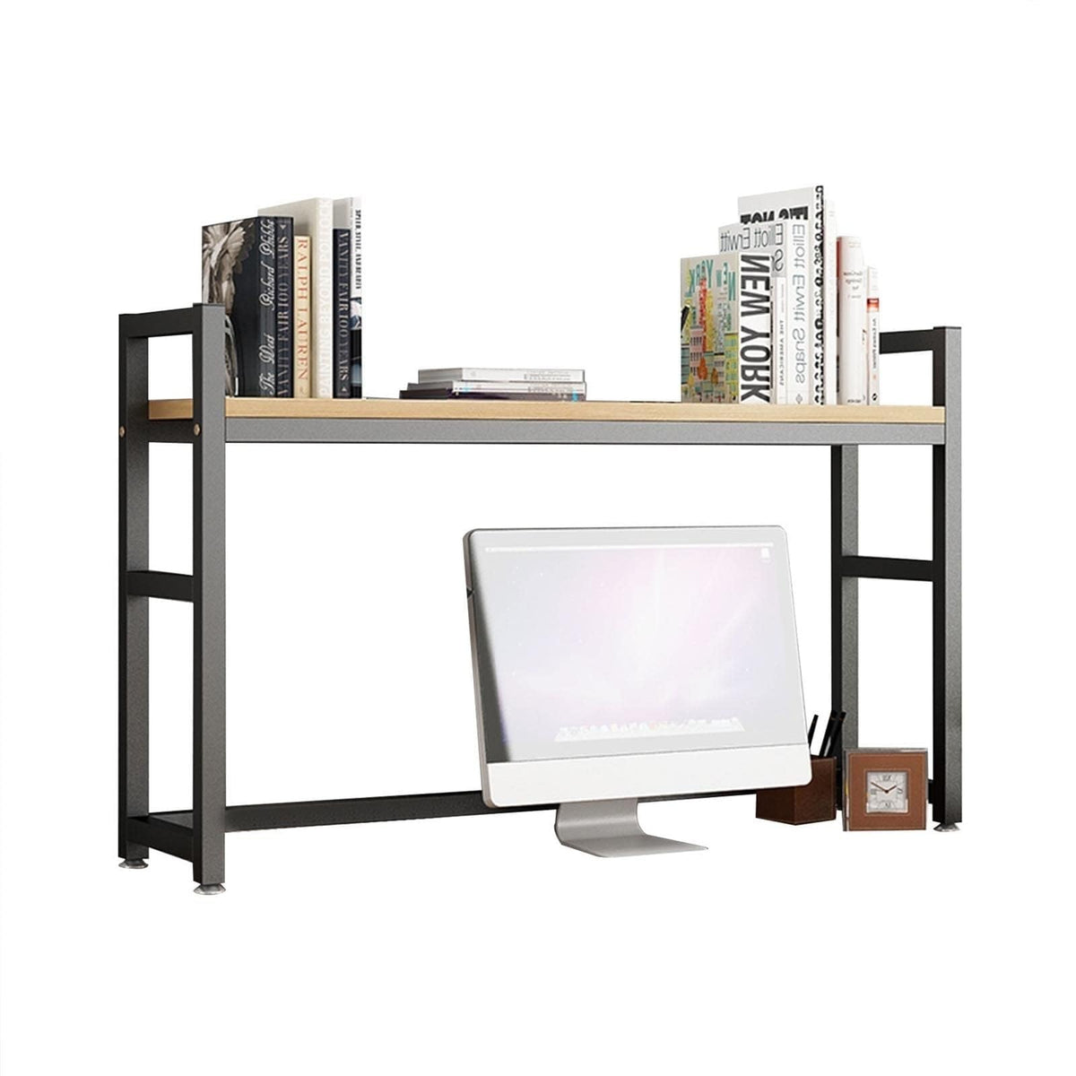 White Wood and Metal Desktop Bookcase I208674