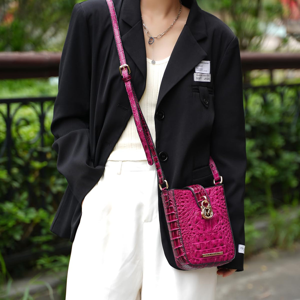 Women's Faux Crocodile Embossed Vegan Leather Crossbody Bag V261