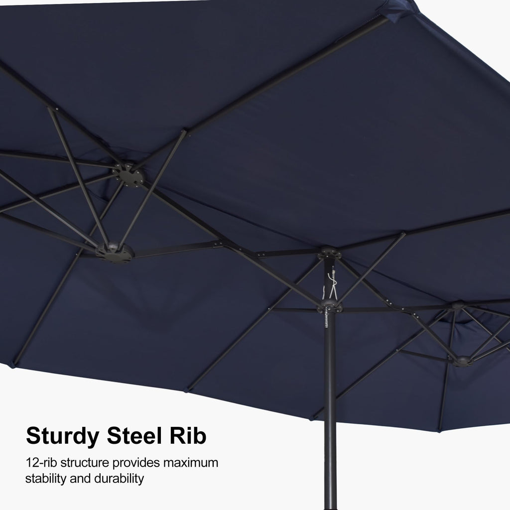 15ft Double-Sided Navy Blue Patio Umbrella with Base E91333