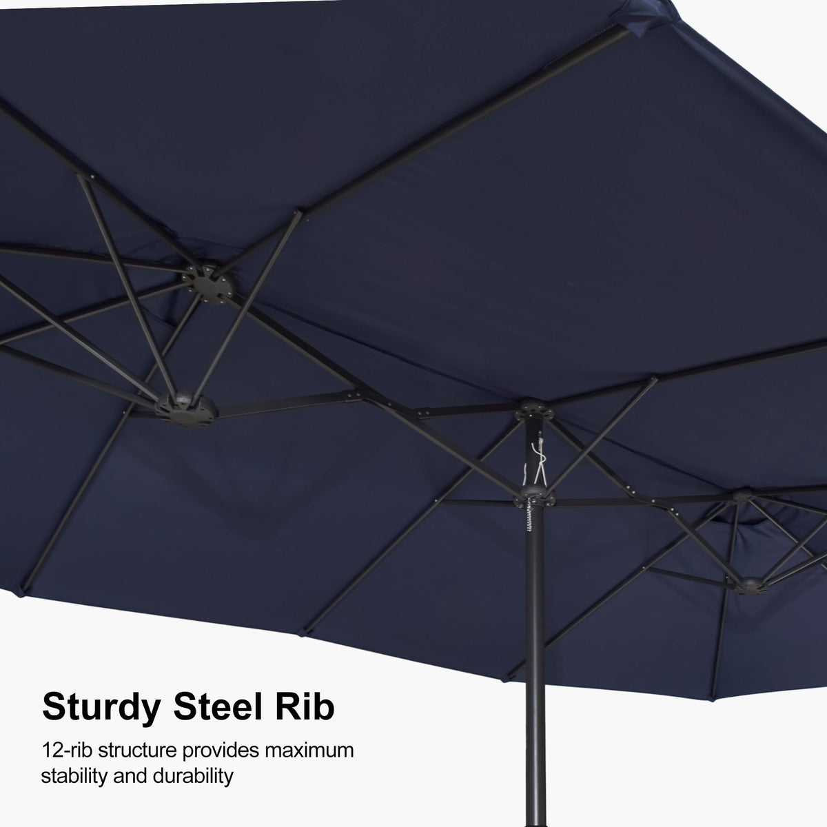 15ft Double-Sided Navy Blue Patio Umbrella with Base E91333