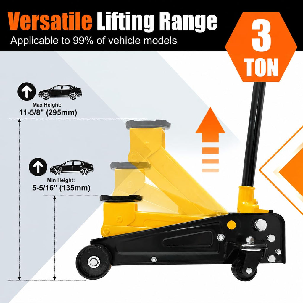 3 Ton Low Profile Steel Racing Floor Jack with Dual Pistons Quick Lift Pump Y4596