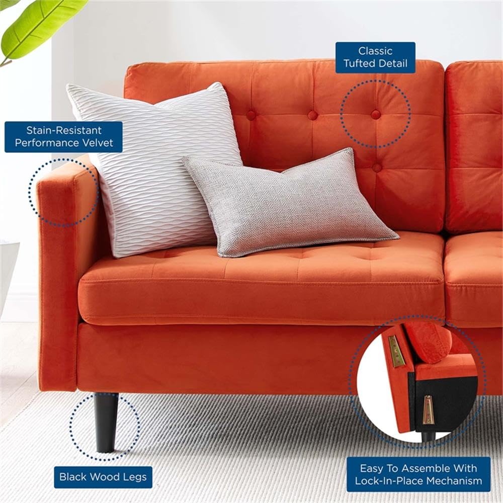 Orange Velvet Tufted Sofa with Black Wood Legs K1043