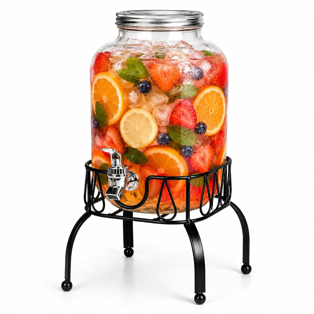 Glass 1 Gallon Drink Dispenser with Stand and Spigot O317