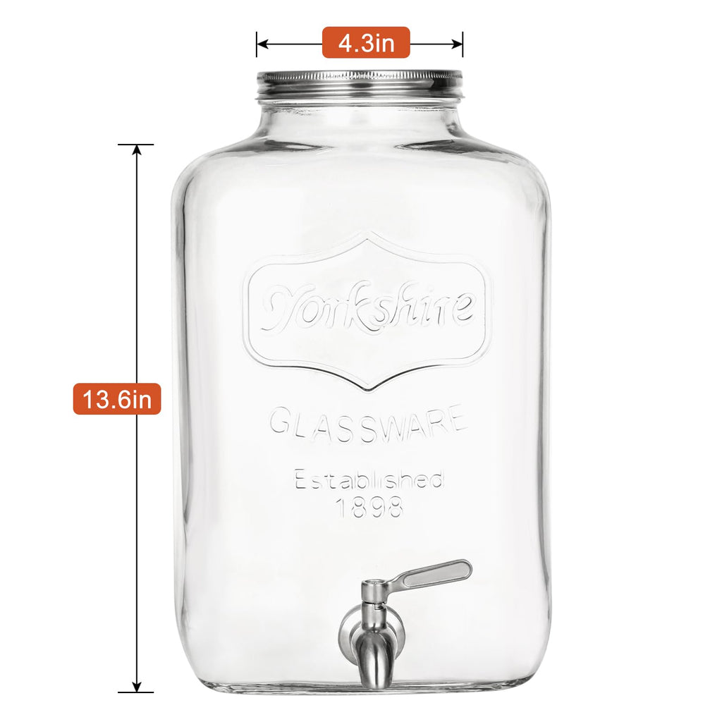2 Gallon Glass Drink Dispenser with Stainless Steel Spigot and Lid W46272