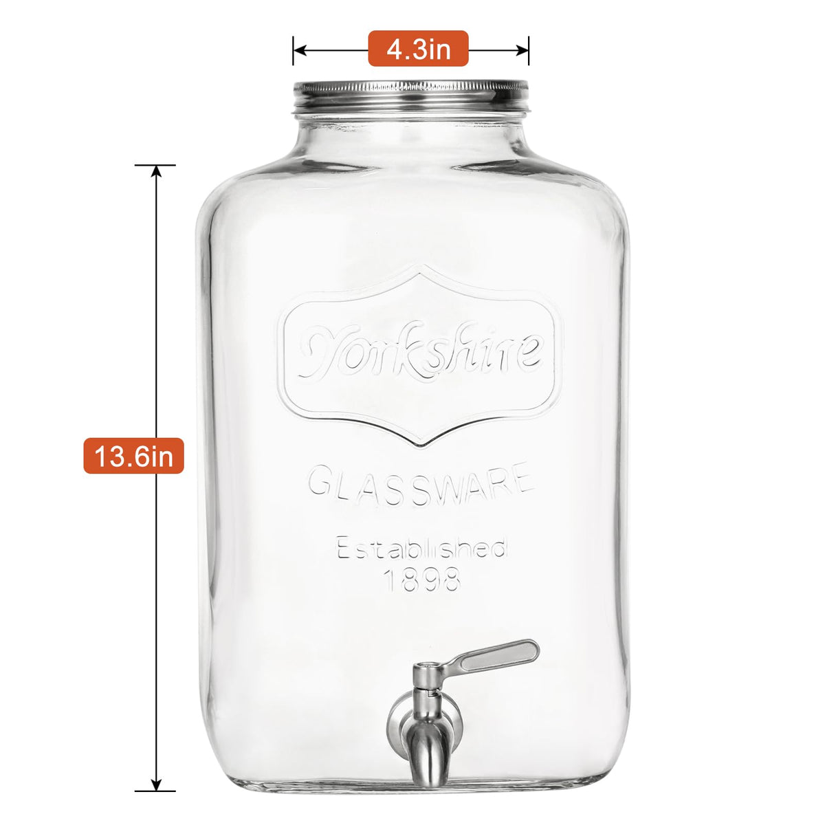 2 Gallon Glass Drink Dispenser with Stainless Steel Spigot and Lid W46272