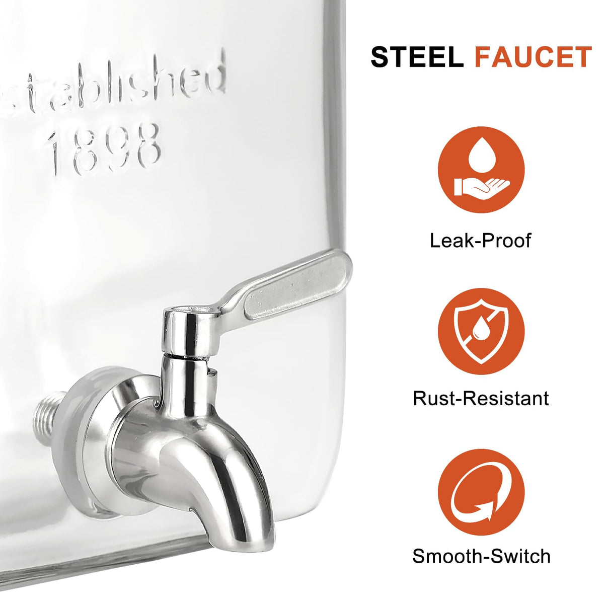 2 Gallon Glass Drink Dispenser with Stainless Steel Spigot and Lid W46272