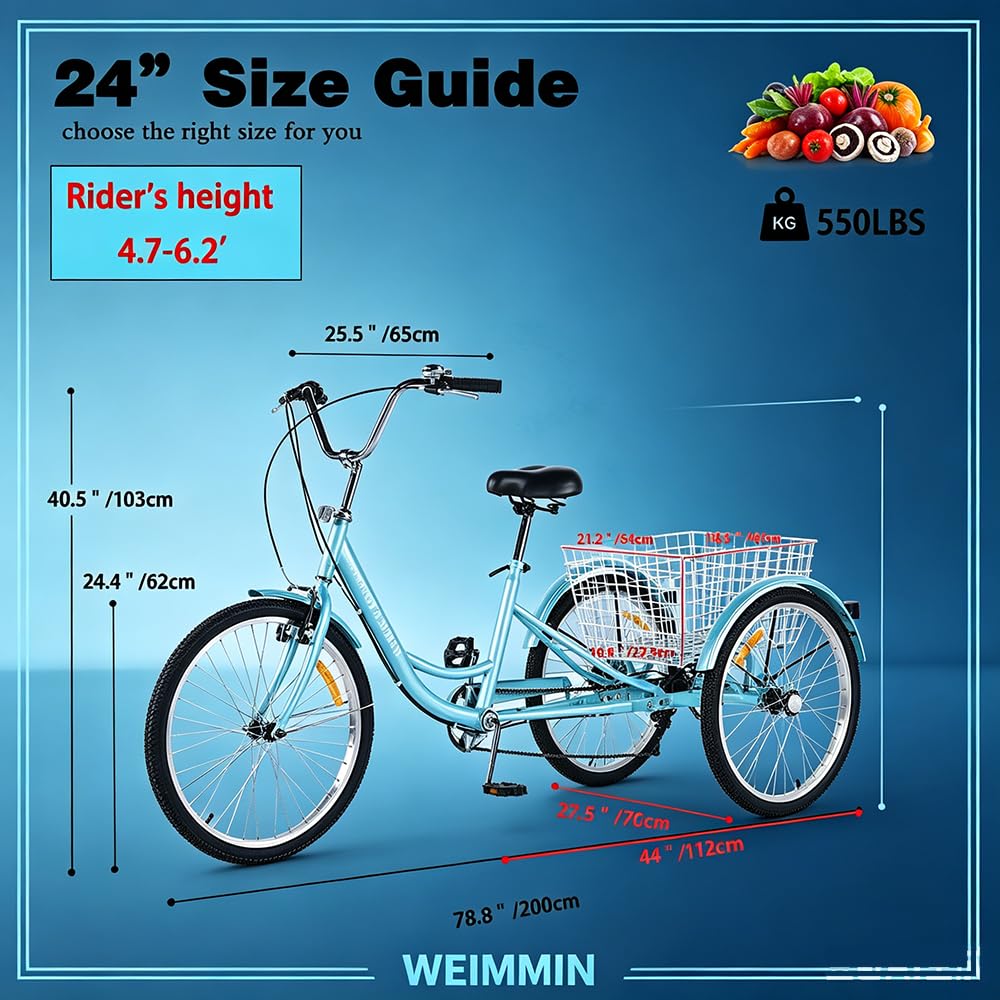 24 Inch 7 Speed Adult Tricycle with Rear Basket Z1408