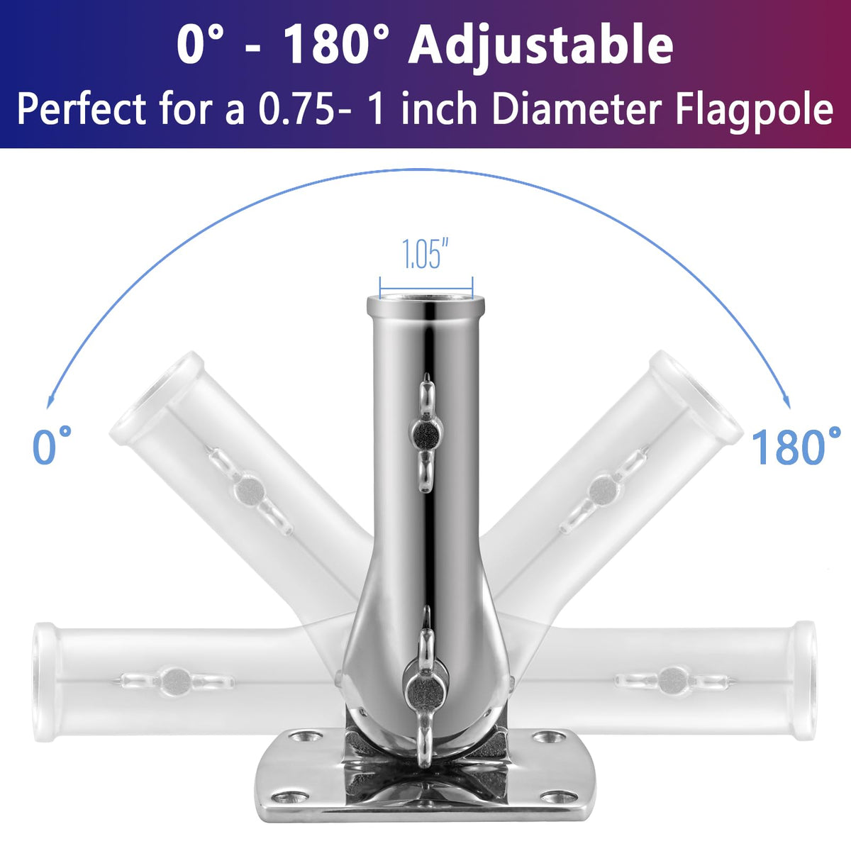 316 Stainless Steel Flag Pole Holder Bracket with Drain Hole, 1" E98590