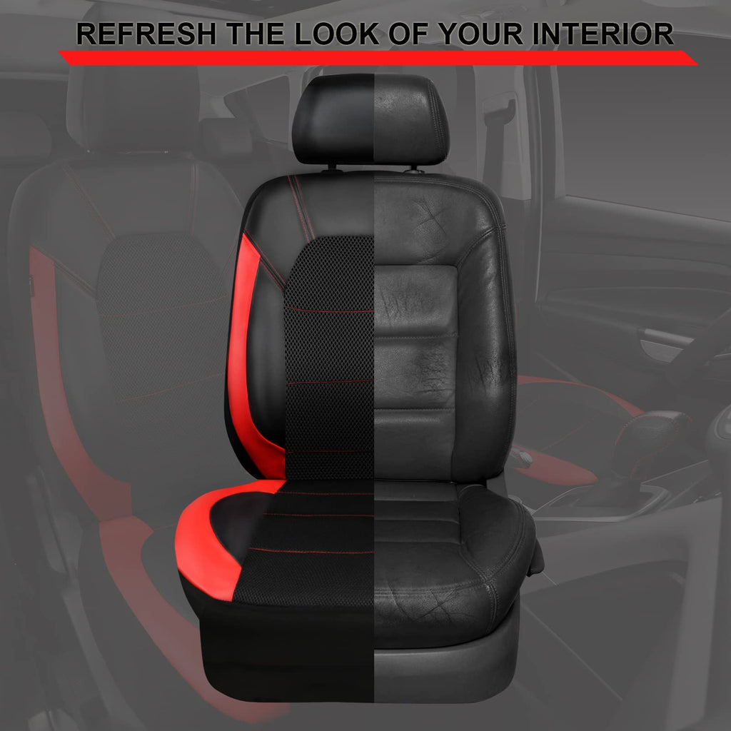 Universal Leather Car Seat Covers Full Set Black Red K65174
