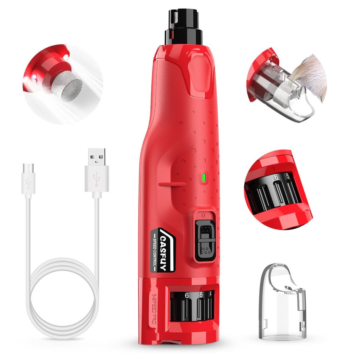 Quiet 6-Speed Rechargeable Electric Dog Nail Grinder with 2 LED Lights O89287
