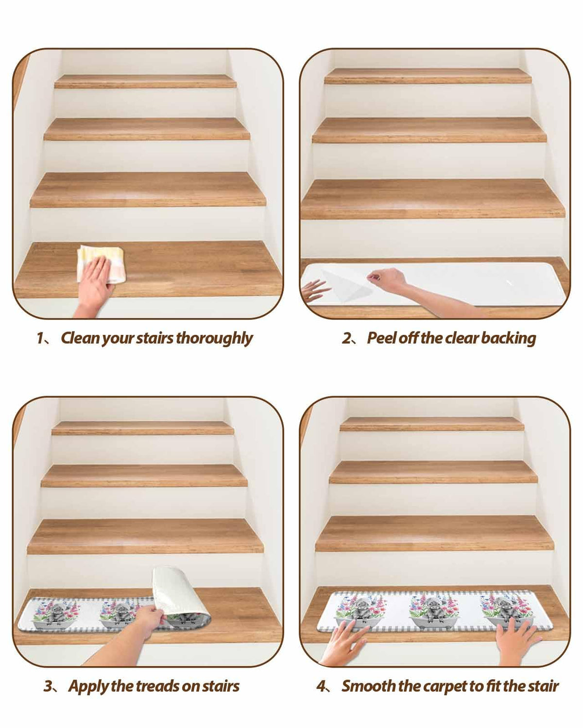 Pink Floral Non Slip Stair Treads 4 Pcs X78800