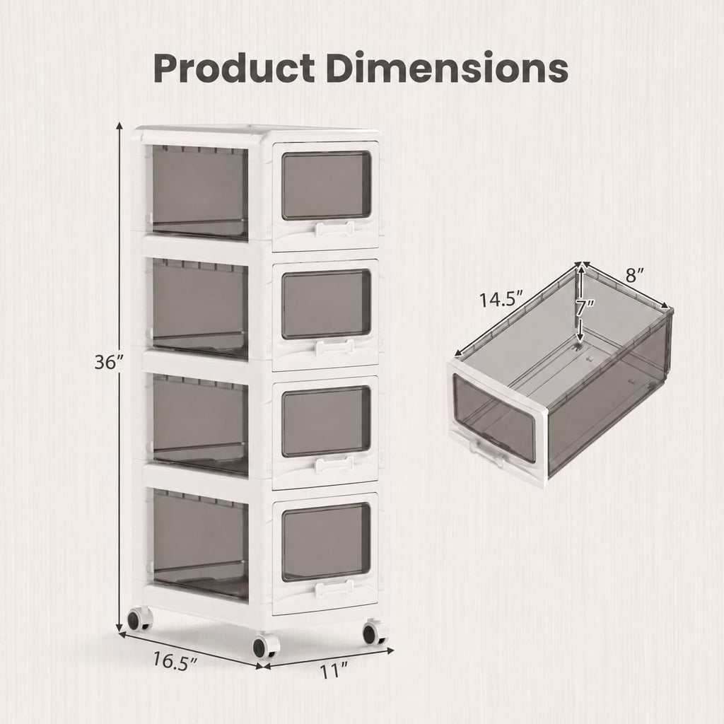 4 Tier Plastic Storage Organizer with Lockable Wheels U211763