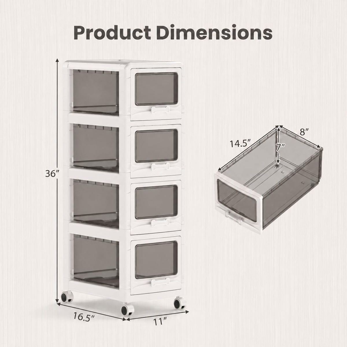 4 Tier Plastic Storage Organizer with Lockable Wheels U211763