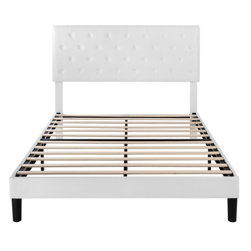 Queen Size Platform Bed Frame with Faux Leather Headboard R95166