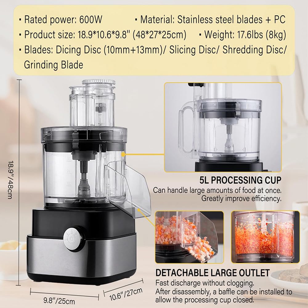 600W 5 Cube Grid 5000ml Electric Vegetable Chopper K800062