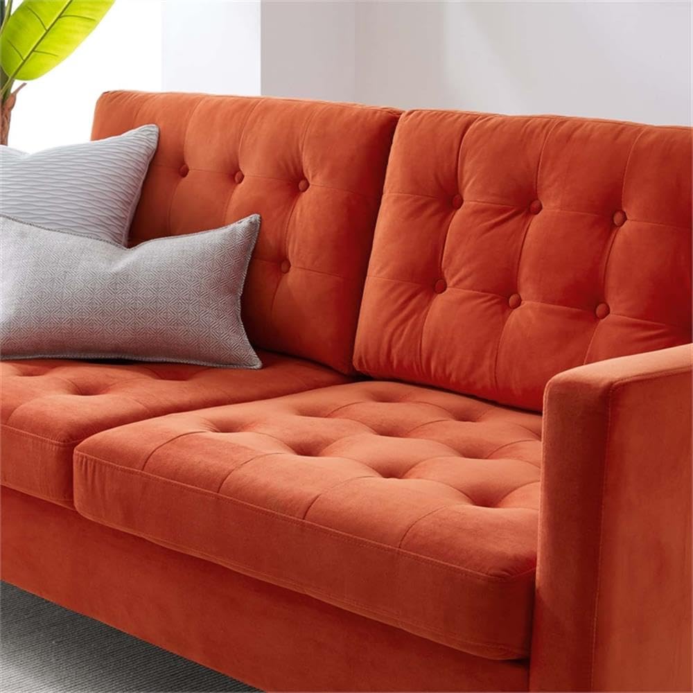 Orange Velvet Tufted Sofa with Black Wood Legs K1043