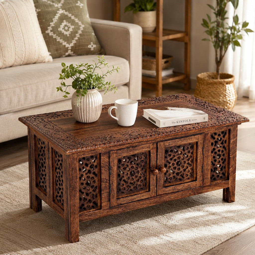 Hand-Carved Mango Wood Coffee Table K29393