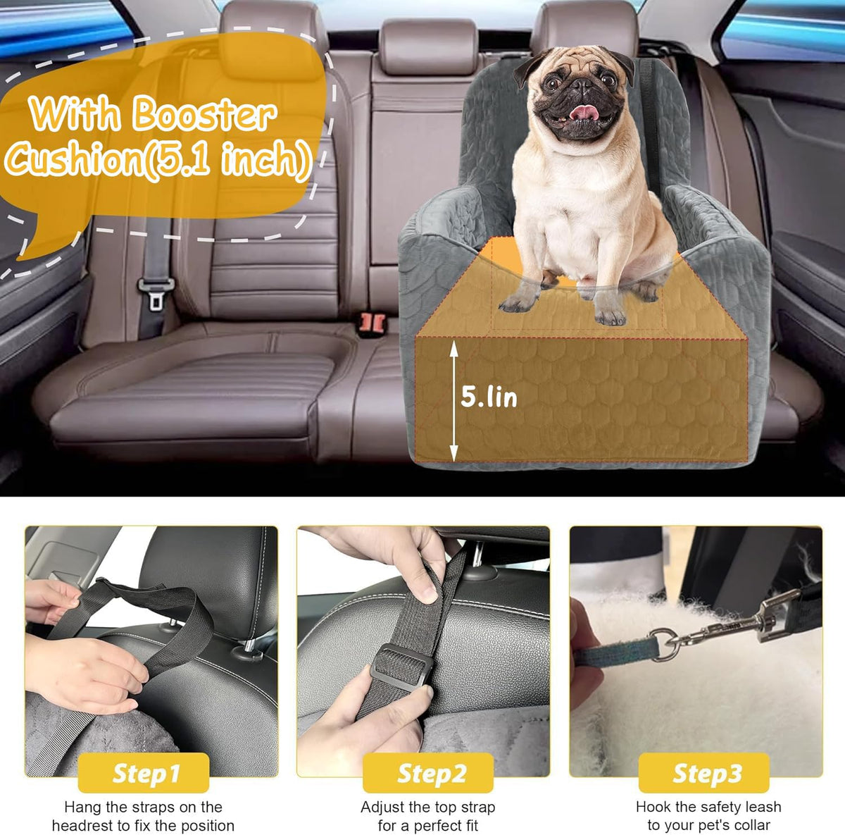 Memory Foam Dog Booster Seat with Washable Removable Cover S68377