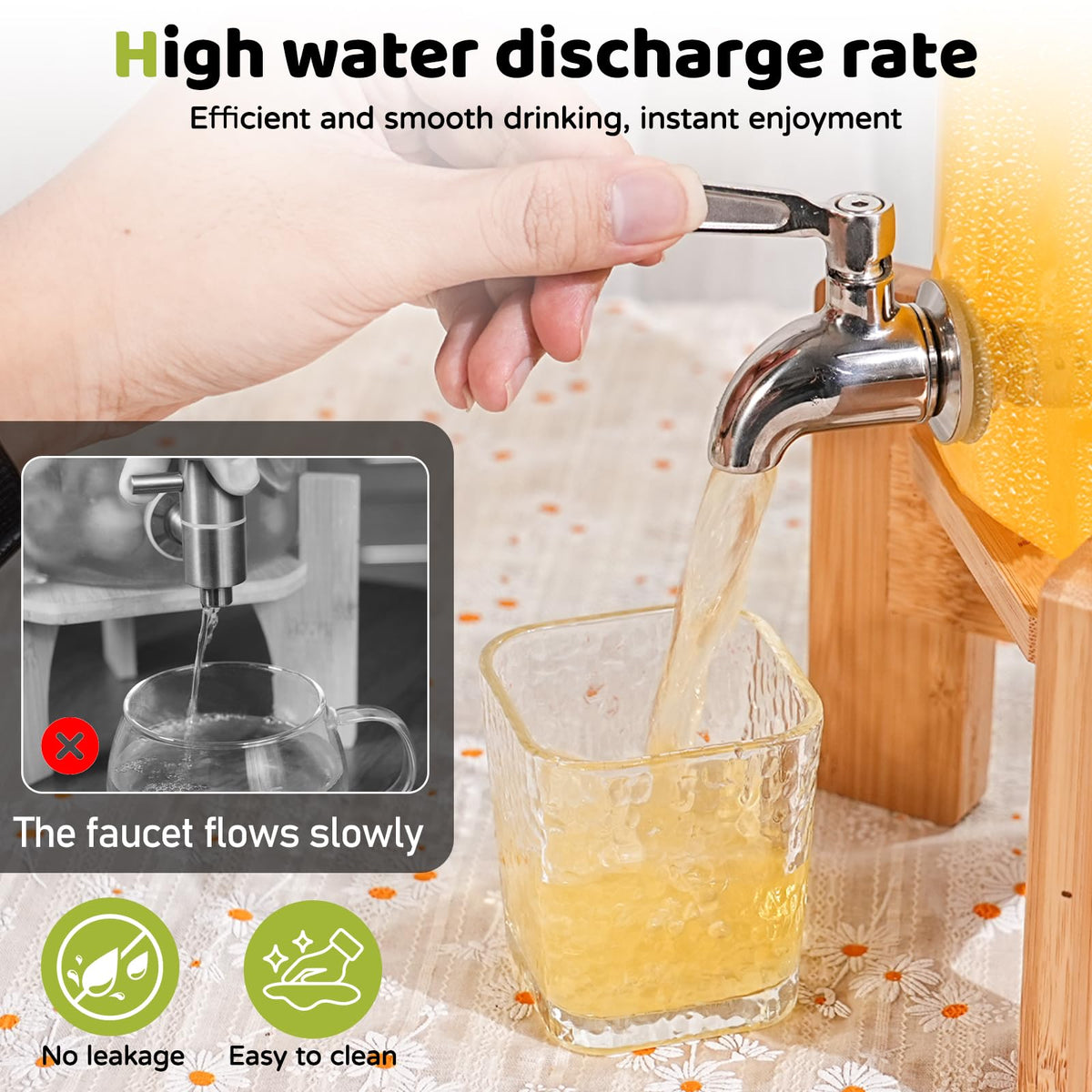 2.2 Gallon Glass Drink Dispenser with Wood Stand N524