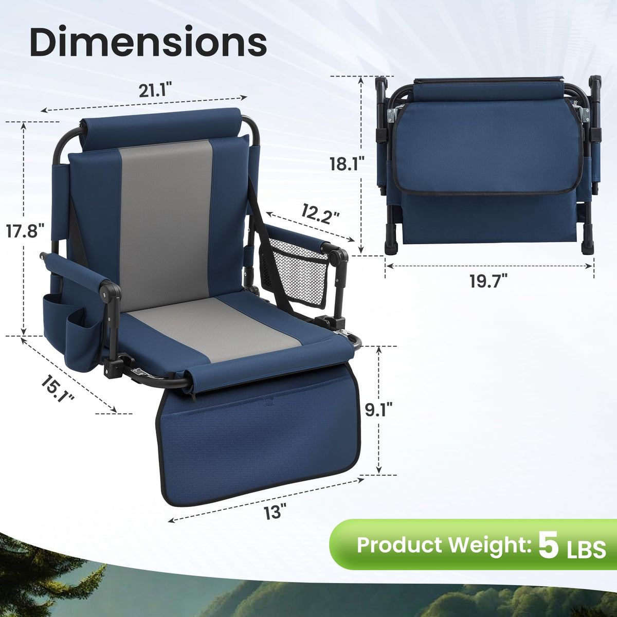Portable Foldable Bleacher Chair with Cup Holders Blue H658