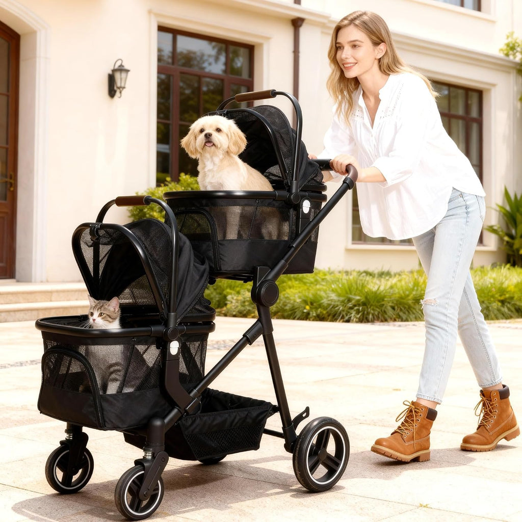 Foldable Double Pet Stroller W9230