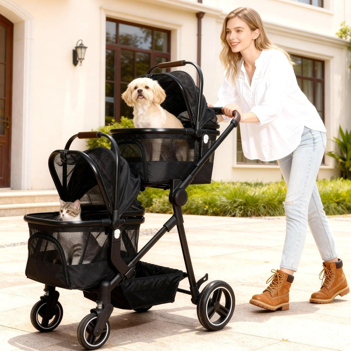 Foldable Double Pet Stroller W9230