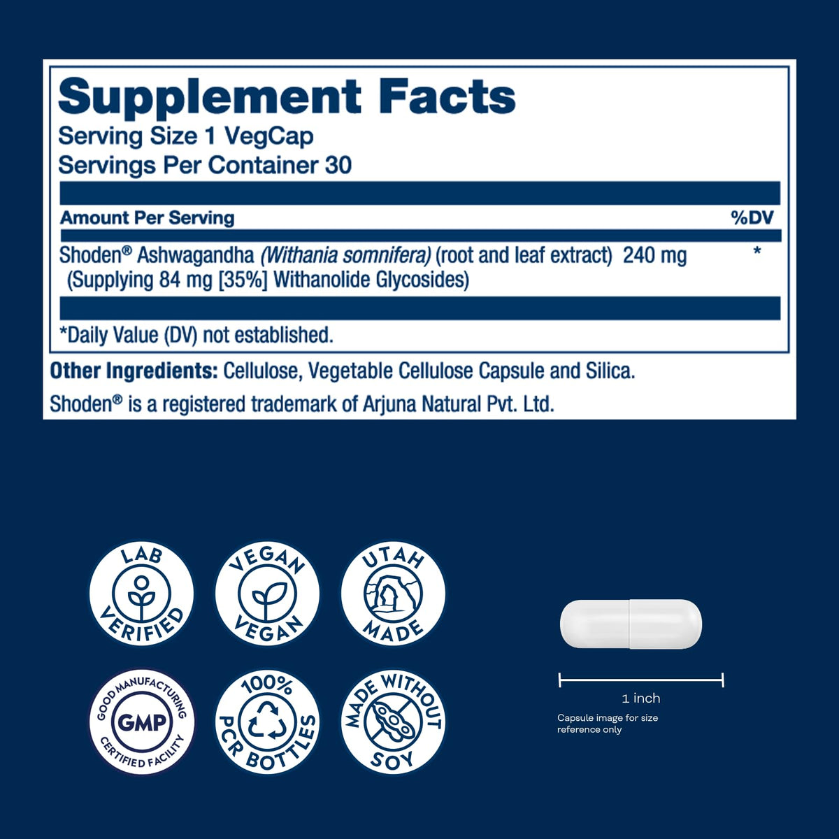 Ashwagandha Root and Leaf Extract 240 mg Vegan Capsules I899937