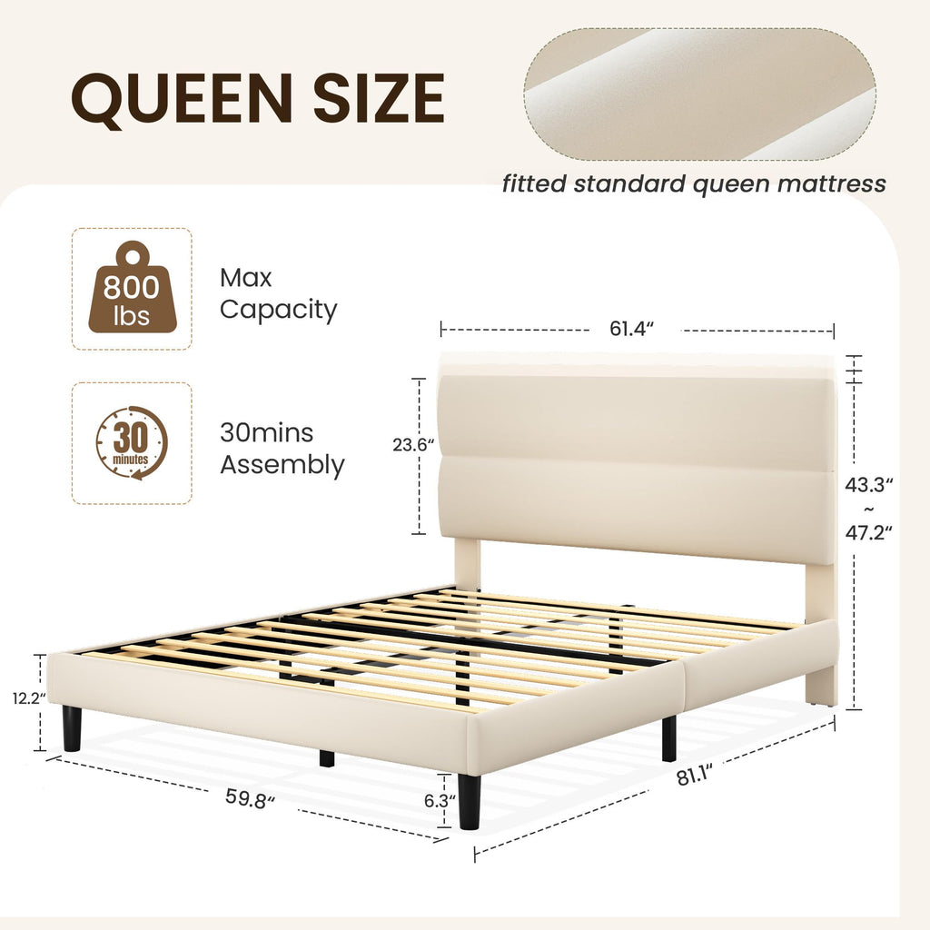 Queen Size Velvet Upholstered Platform Bed Frame X657574