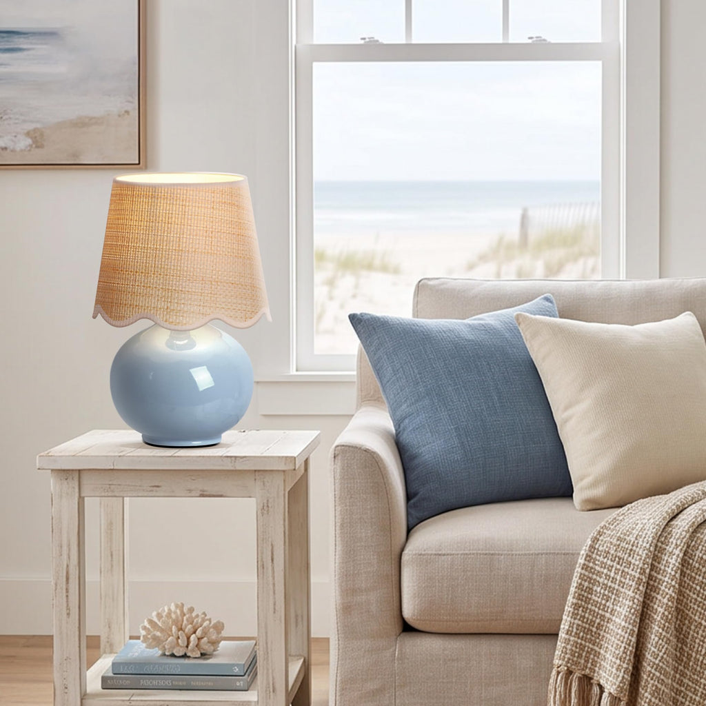 Small Ceramic Table Lamp with Rattan Woven Shade K607