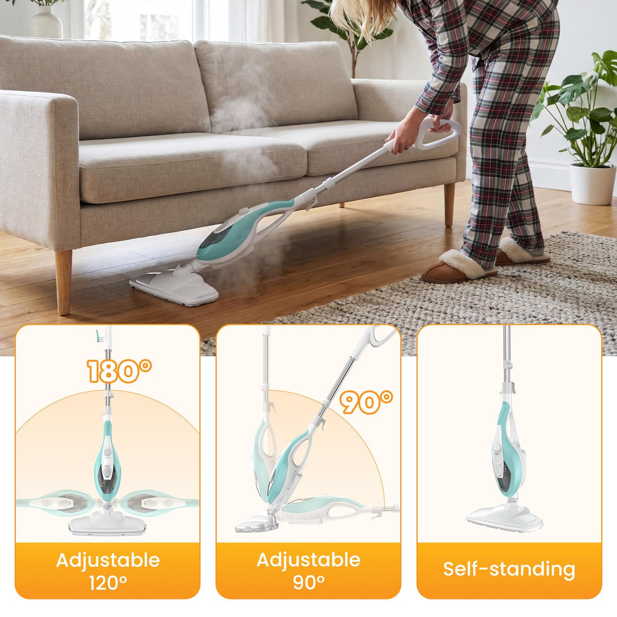 14-in-1 Steam Mop Detachable Handheld Steam Cleaner with 2 Washable Pads I355