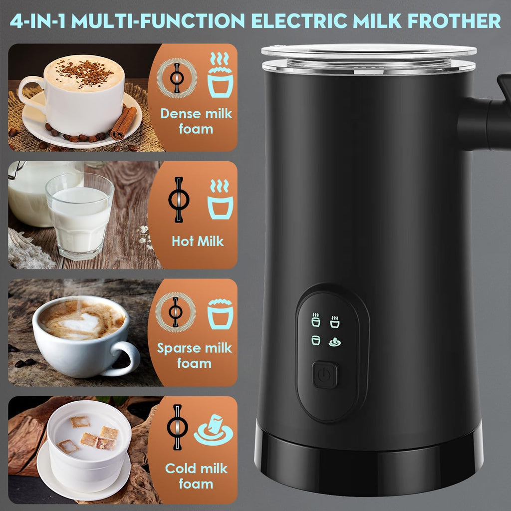 4 in 1 Electric Milk Frother, 11.8oz Automatic Warm and Cold Foam Maker G18987