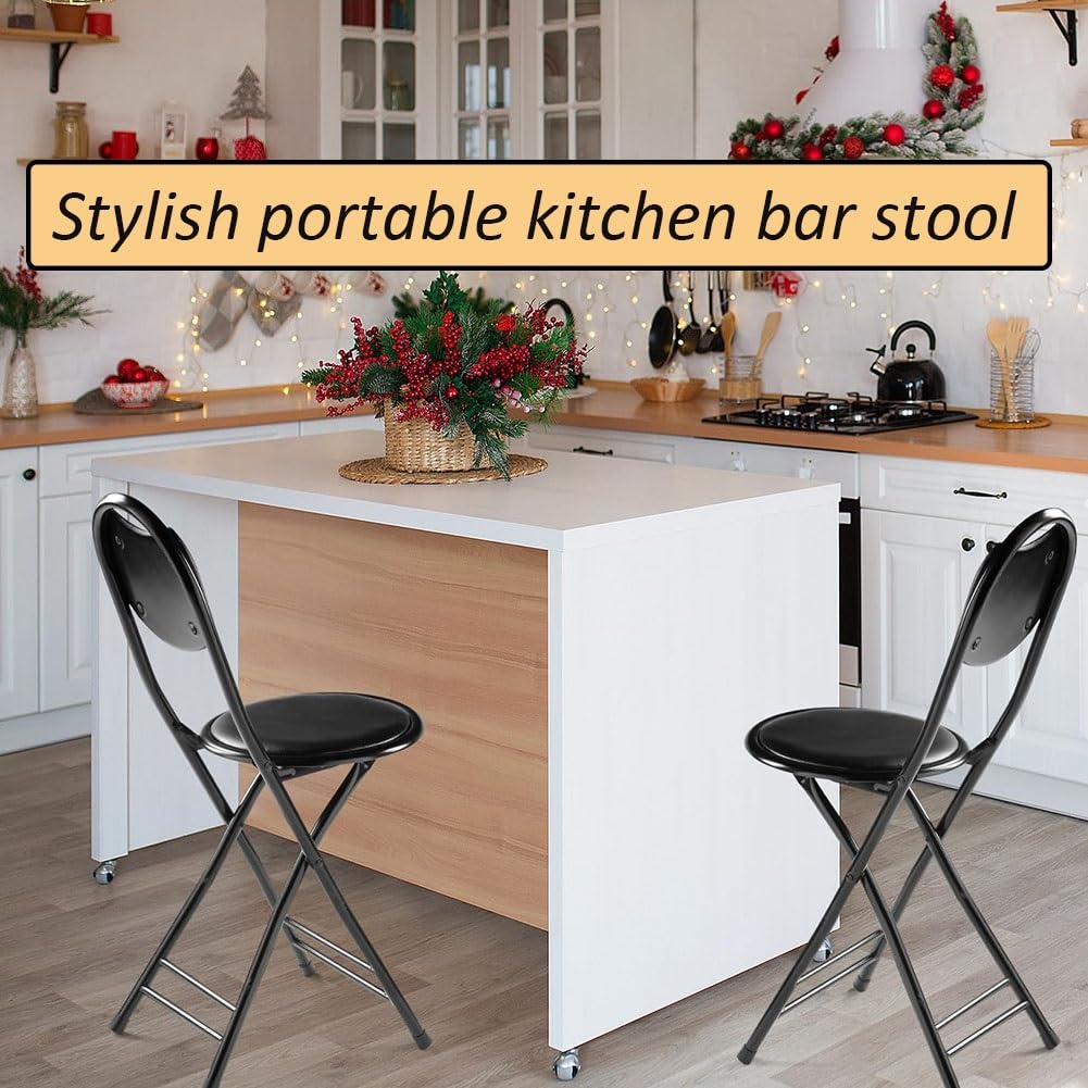 18 Inch Black Folding Bar Stool with Back H123444