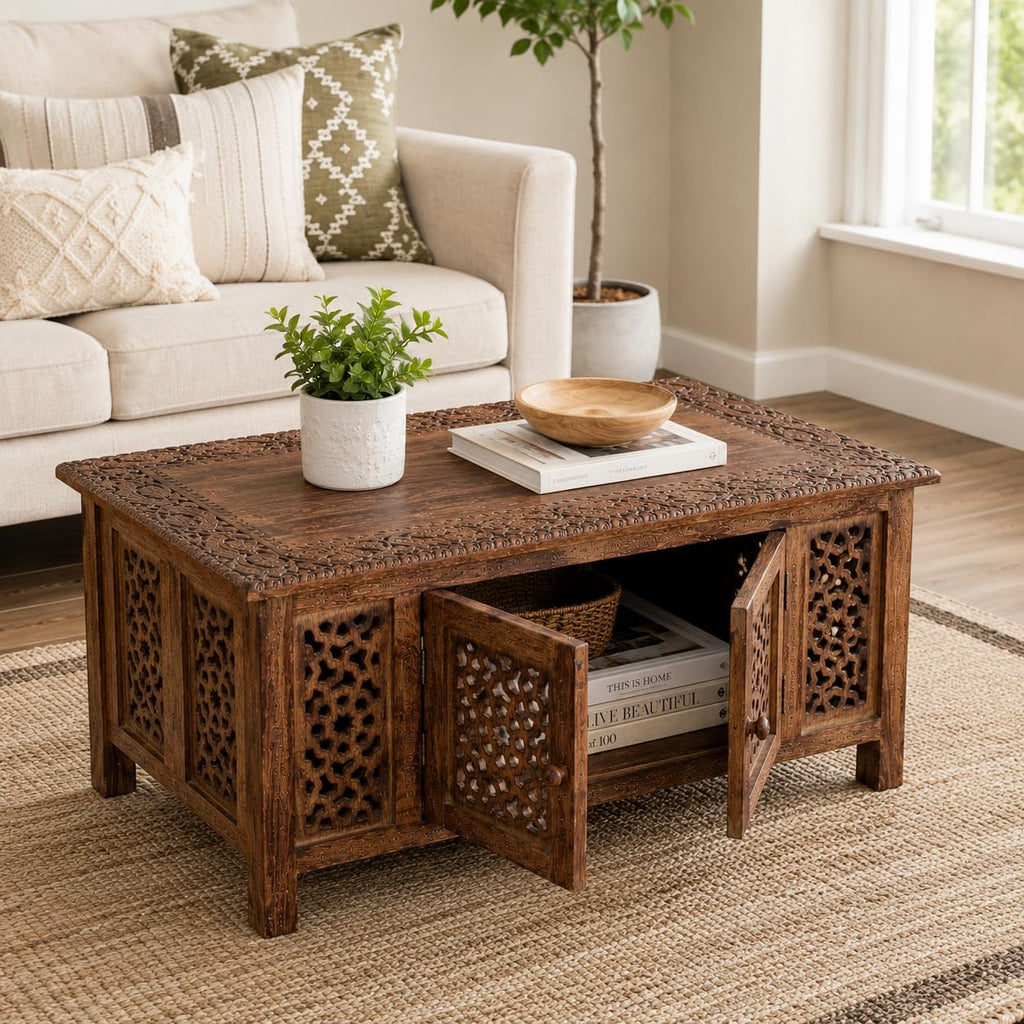 Hand-Carved Mango Wood Coffee Table K29393