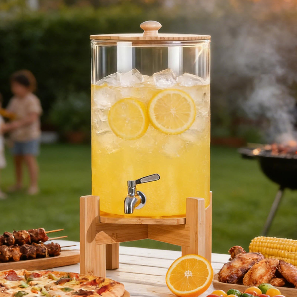 2.2 Gallon Glass Drink Dispenser with Wood Stand N524