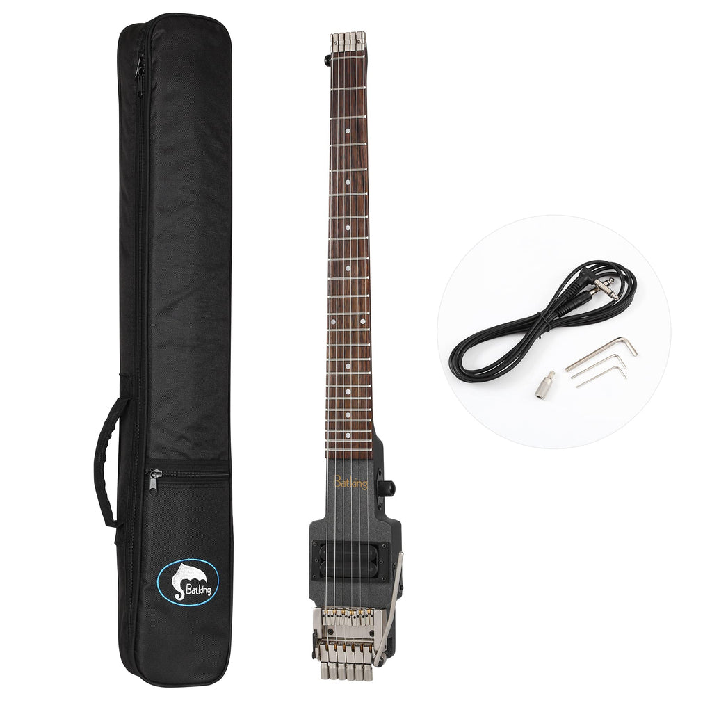 Travel Electric Guitar Headless 6 String One-piece Canada Maple Neck Double Locking Tremolo Bridge with Gigbag E469315