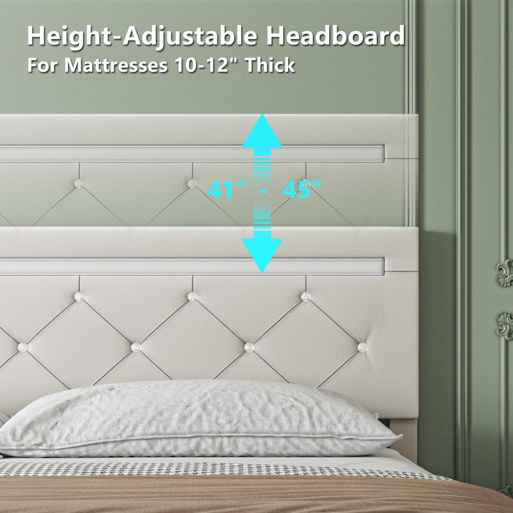 Full Size Bed Frame with LED Light and Storage Drawers U251