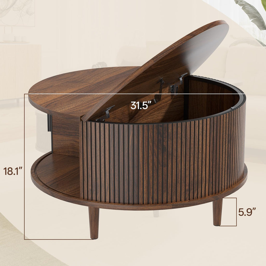Round Coffee Table with Storage, 31.5", Walnut E1308