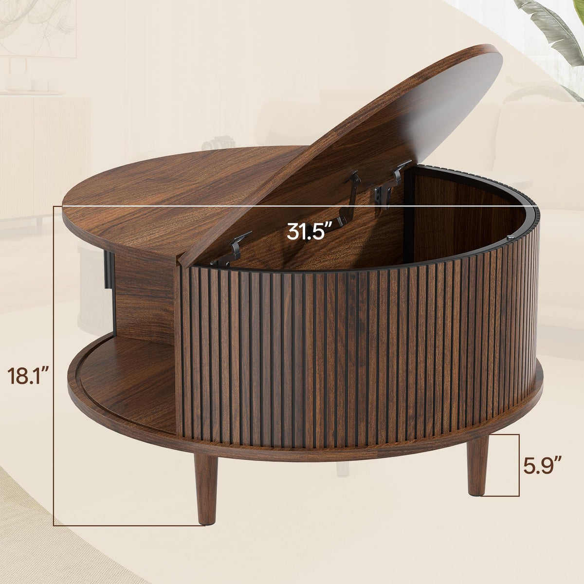 Round Coffee Table with Storage, 31.5", Walnut E1308