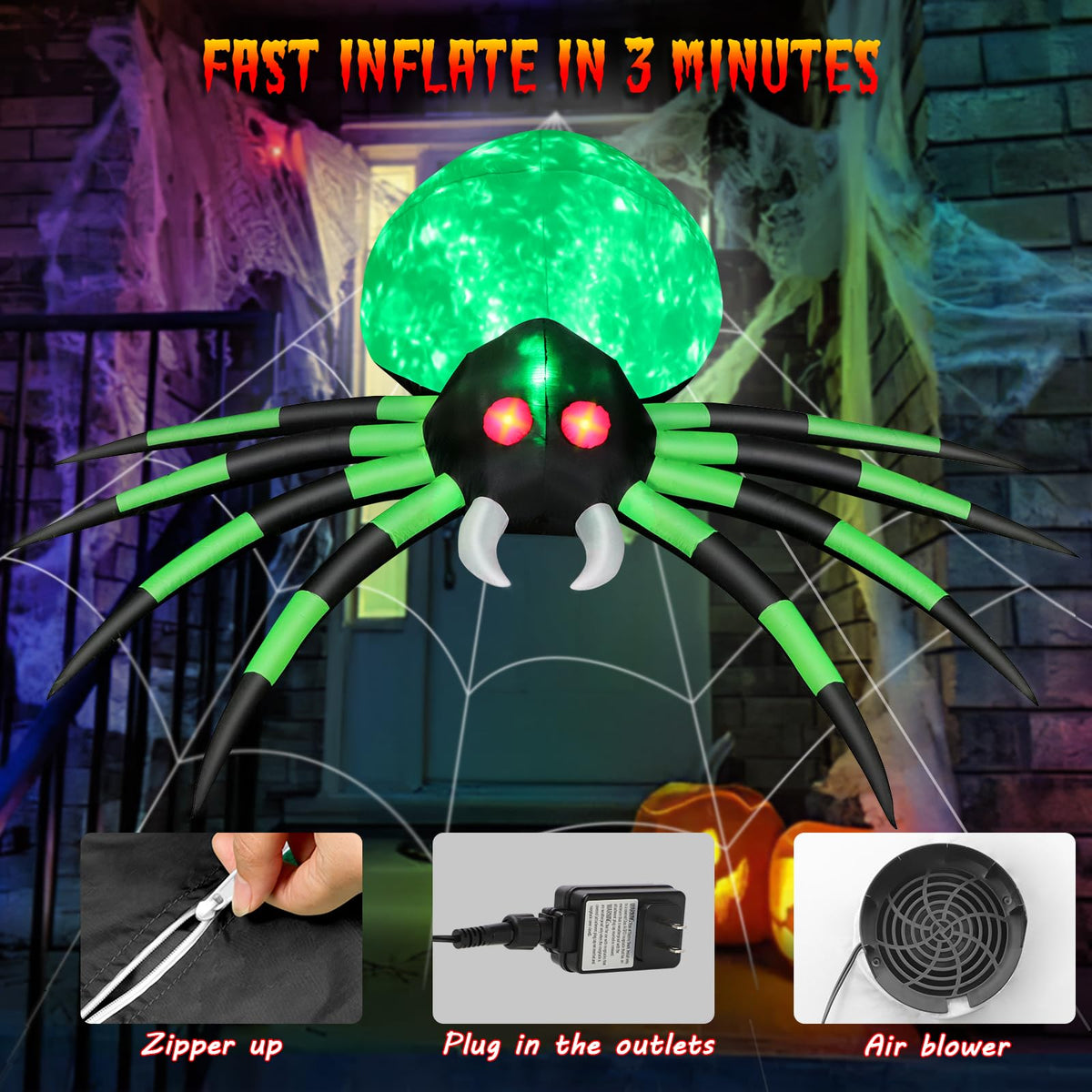 12 FT Halloween Inflatable Spider Outdoor Decoration S64679